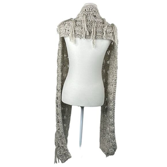 Scarf rectangle chunky knit  fringe detail long 84” - Picture 4 of 9